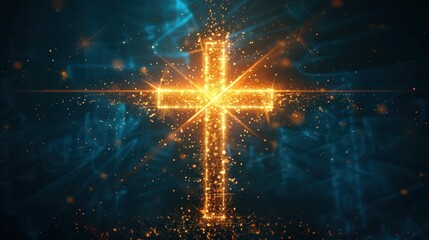 Christian glowing cross or crucifix. Religious holiday concept. With copyspace for your text. - obrazy, fototapety, plakaty