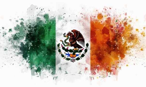 Abstract grunge watercolor painted flag of Mexico. Template for national holiday background.