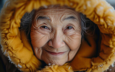 Smiling Older Woman in Yellow Jacket