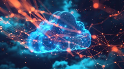 Obraz premium Futuristic technology concept, cloud computing concept. Technological interface and clouds. On dark background.