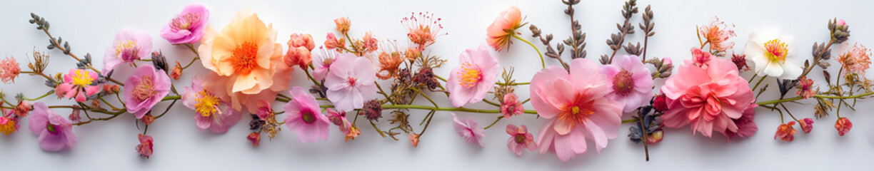 Colorful spring- summer flowers on white background