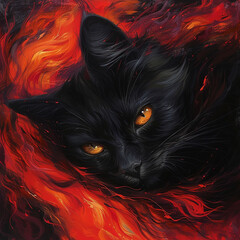 Painting of a black cat.