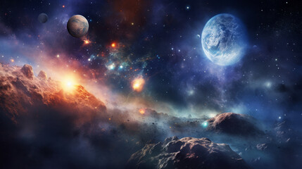 Majestic outer space landscape with planets and starry sky