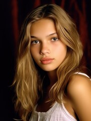 Obraz premium Young woman with long blonde hair posing for a photo.