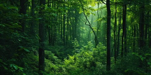 Fototapeta premium Lush Green Forest With Abundant Trees