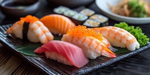 Plate of Sushi on a Wooden Table