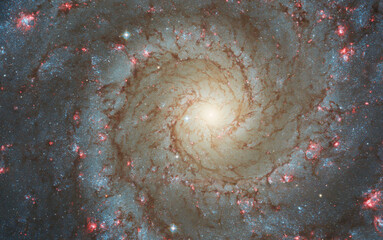 Face-on spiral galaxy, NGC 628. Bright galactic long-range captured imagery. Elements of this image...