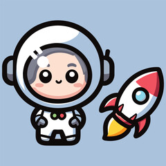 Naklejka premium Cute astronaut happy smiling to you cartoon vector icon illustration. science techno chibi