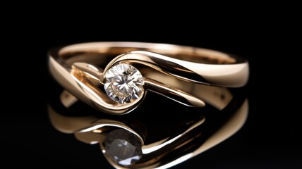 Elegant diamond wedding engagement ring crafted in rose gold, showcased against a sophisticated black backdrop