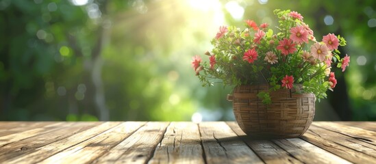 Flower pot on outdoor table with ample room for advertising your products.