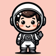 Cute astronaut happy smiling to you cartoon vector icon illustration. science techno chibi