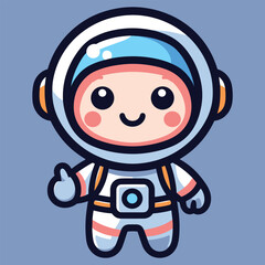 Cute astronaut happy smiling to you cartoon vector icon illustration. science techno chibi