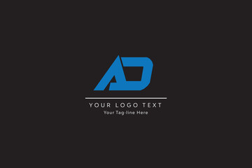 AD Letter Logo Design with Creative Modern Trendy Typography and Blue Colors.