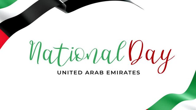 United Arab Emirates National Day Lettering Text Animation with waving flag background. Celebrate UAE National Day on 2th of December. Great for celebrating UAE Day.