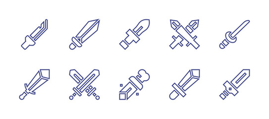Sword line icon set. Editable stroke. Vector illustration. Containing sword, katana, swords.