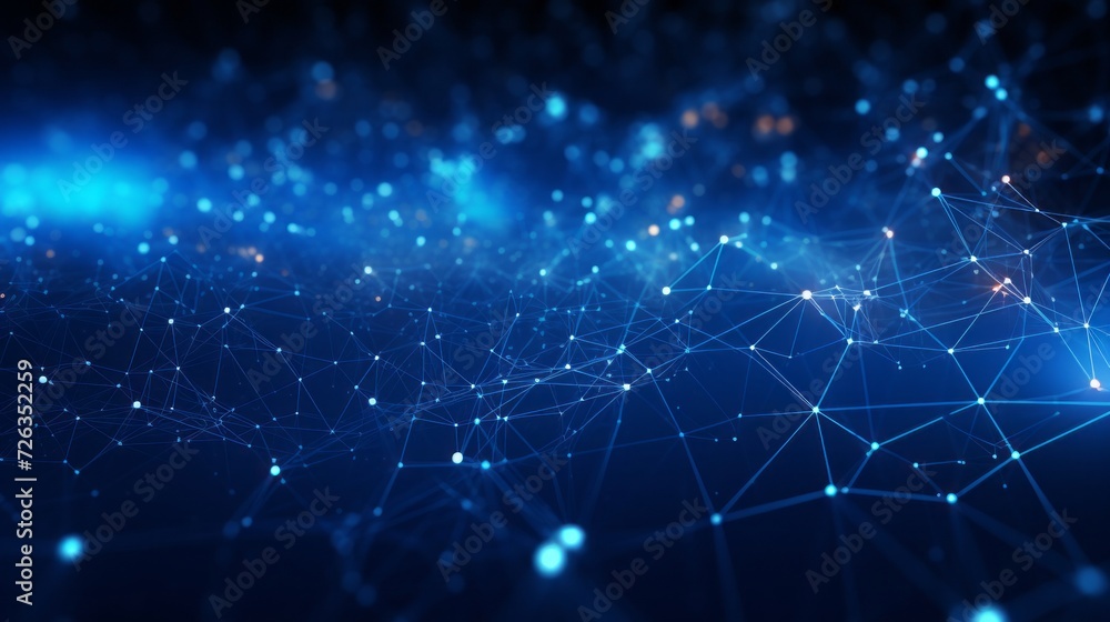 Fototapete blue futuristic space: 3d rendering abstract background with connected dots and lines