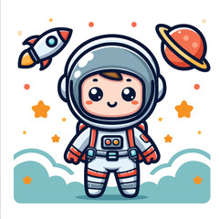 Cute astronaut happy smiling to you cartoon vector icon illustration. science techno chibi