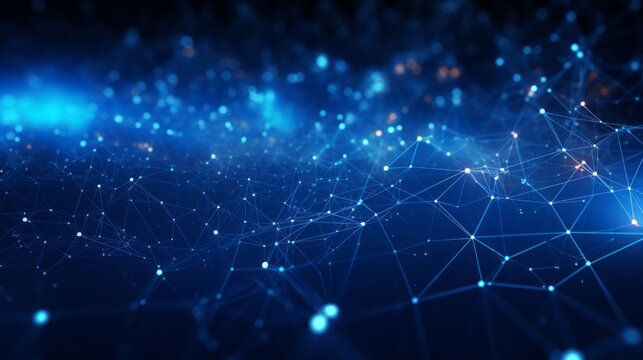 Blue futuristic space: 3d rendering abstract background with connected dots and lines