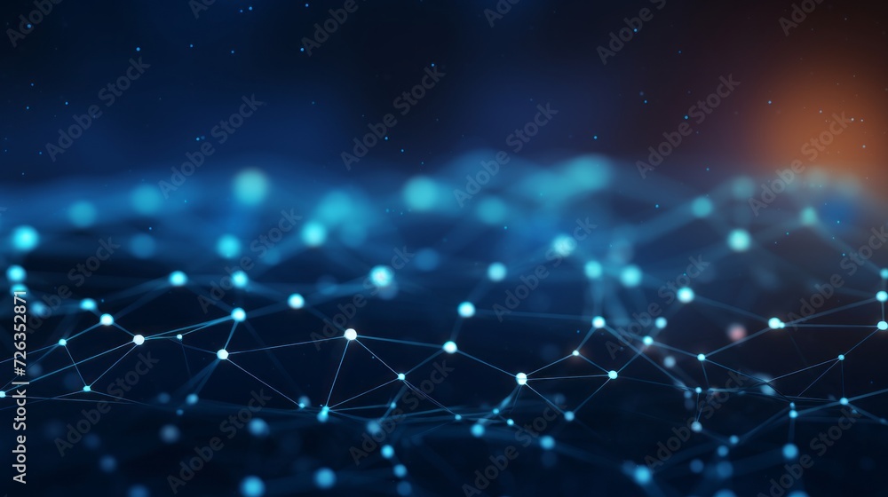 Poster blue futuristic space: 3d rendering abstract background with connected dots and lines