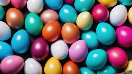 closeup view of colorful easter eggs background.  generative, ai.