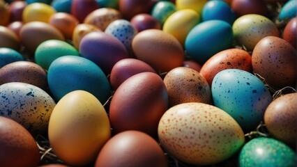 Fototapeta na wymiar closeup view of colorful easter eggs background. generative, ai.