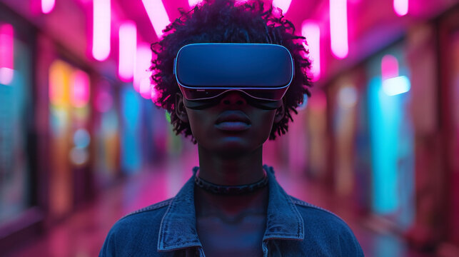 A young people wearing a vr headset in the style of i ht mag