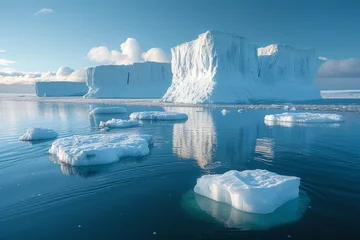 Fotobehang Majestic icebergs float in chilly waters creating a stunning frozen landscape of natural beauty and serenity, melting glaciers and icebergs picture © Stocks Buddy