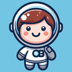 Cute astronaut happy smiling to you cartoon vector icon illustration. science techno chibi