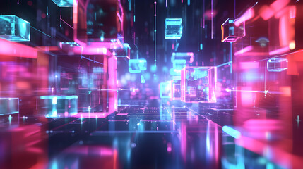 Fototapeta premium AI cubes, merging the principles of cubism with technological innovation, symbolizing the multifaceted nature of artificial intelligence