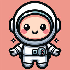 Cute astronaut happy smiling to you cartoon vector icon illustration. science techno chibi