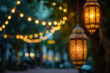 Islamic lantern in the night - Ramadan Kareem  - obrazy, fototapety, plakaty