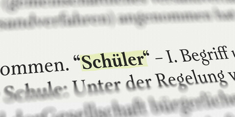 Das Wort Schüler im Buch mit Textmarker markiert