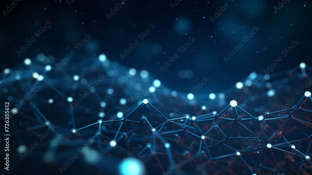 Aufkleber blue abstract 3d rendering: blurry space with connecting dots and lines on scientific background - f