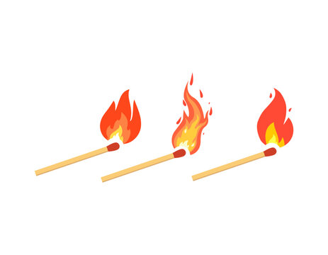 The match is burning. Danger symbol and flammable object. Isolated vector illustration in flat style.