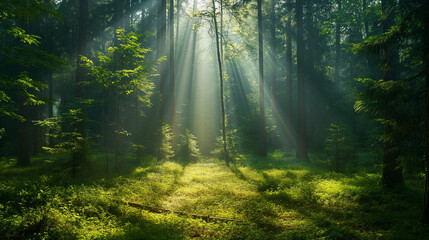 Dense Forest of Vibrant Green Trees