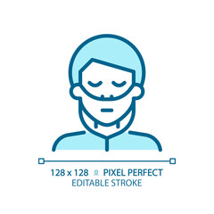 Nasal cannula light blue icon. Oxygen therapy. Respiratory system. Medical condition rehabilitation. RGB color sign. Simple design. Web symbol. Contour line. Flat illustration. Isolated object