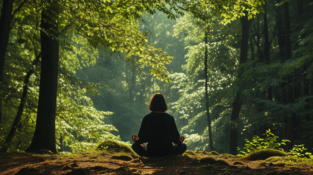 A Person Meditating In A Tranquil Forest Surrounded By Natures Serenity.