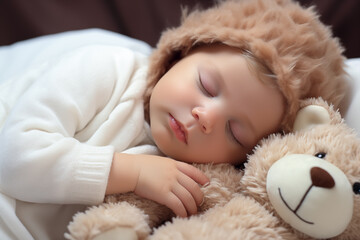 Newborn baby peacefully sleeping. Sweet dreams concept. Generative AI.