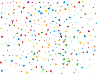 Triangular Confetti. Light Rainbow glitter confetti background. Colored festive texture.