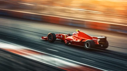 Foto op Canvas A racing car speeding on a track captured during a high-stakes competition. © Melvin