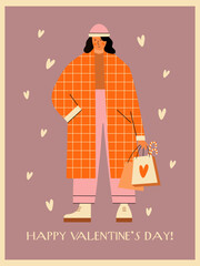 Hippie retro vintage Valentine's day cards in 70s-80s style. Flat vector illustration. - 726360237