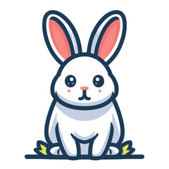 Obraz premium Cute adorable rabbit cartoon character vector illustration, funny easter bunny flat design template isolated on white background