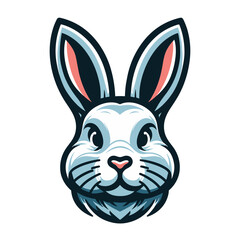 Cute adorable rabbit head face cartoon character vector illustration, funny easter bunny flat logo design template isolated on white background