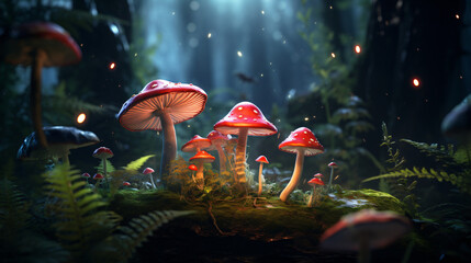 Magic mushroom in the forest - obrazy, fototapety, plakaty
