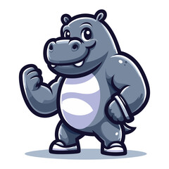 Naklejka premium Cute adorable hippopotamus cartoon mascot character vector illustration, hippo flat design template isolated on white background