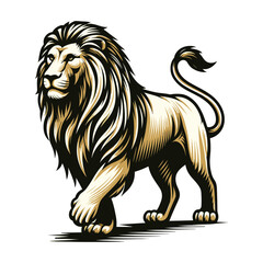 Obraz premium Wild lion full body vector illustration, zoology illustration, majestic predator safari animal big cat design template isolated on white background