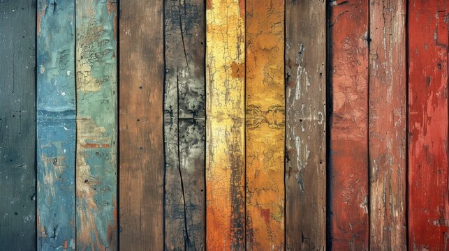Old, grungy, yet vibrantly colorful wood background. © DreamPointArt