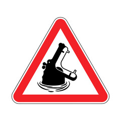 Attention hippopotamus symbol. Red road triangular sign. Caution hippo icon