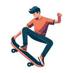 Man playing skateboard vector illustration, skateboarding sport game male player in action flat design style template isolated on white background