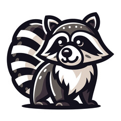 Cute adorable raccoon cartoon character vector illustration, funny racoon flat design template isolated on white background